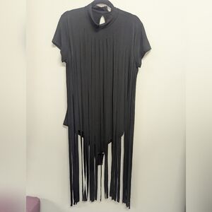 Chic Black Bodysuit with Fringe